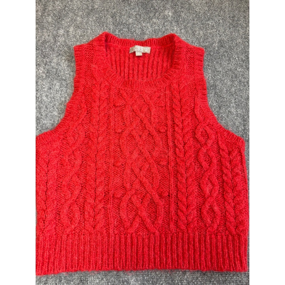 J.Crew Red Cable Knit Alpaca Wool Blend Sweater Vest Womens Medium Re-Imagined